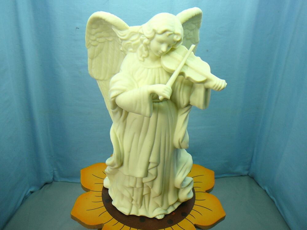 Vtg Partylite Felicity Angel Playing Violin Bisque Porcelain Taper Candle Holde